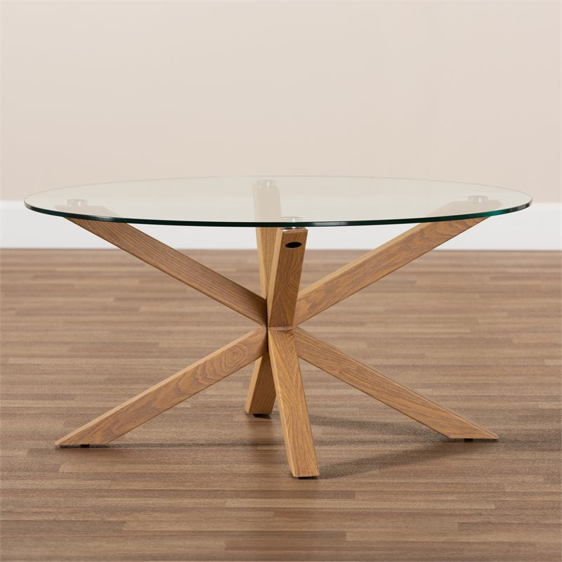 Baxton Studio Lida Glass and Wood Finished Coffee Table   Midcentury   Coffee Tables   by HedgeApple  Houzz