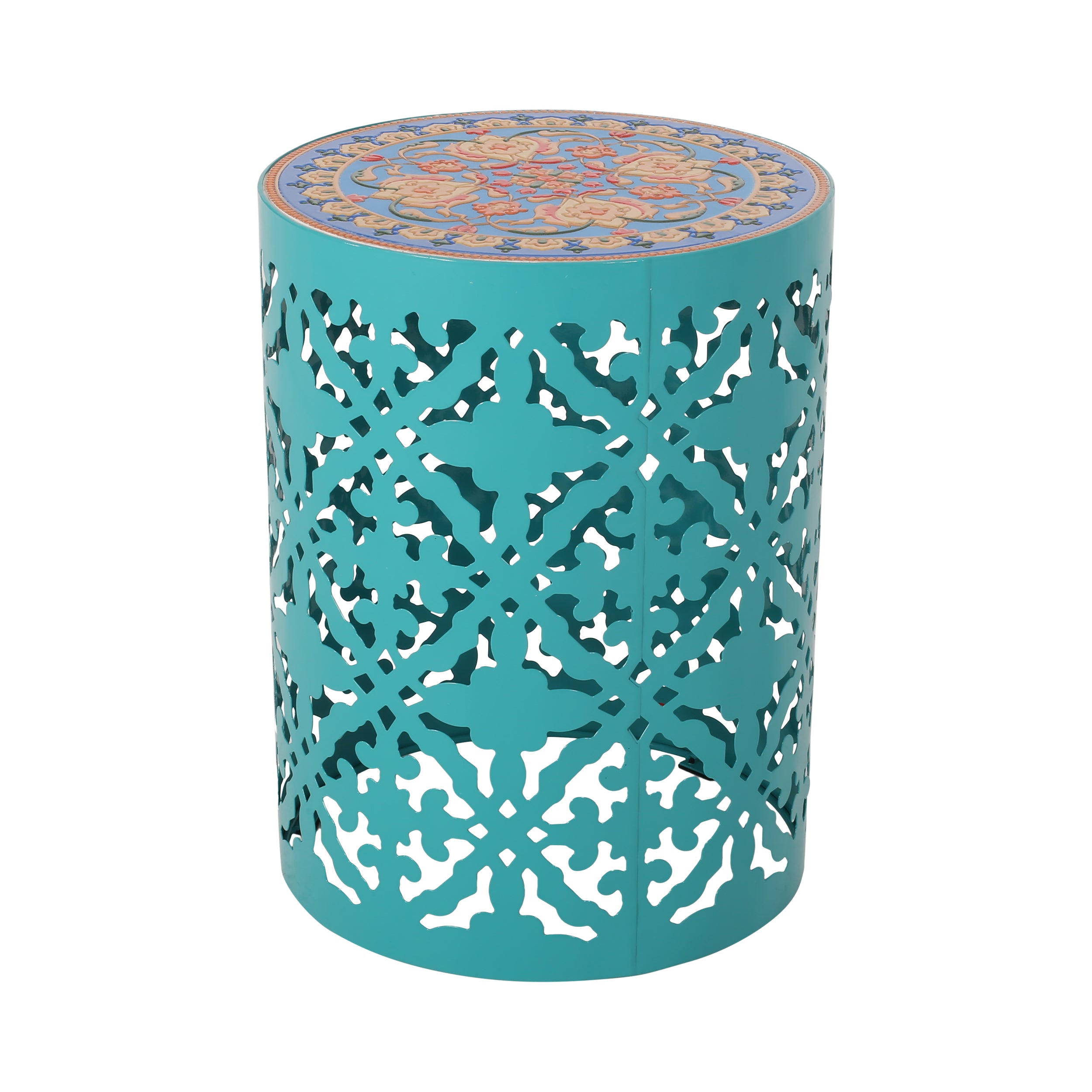 Kenzi Outdoor Lace Cut Side Table with Tile Top