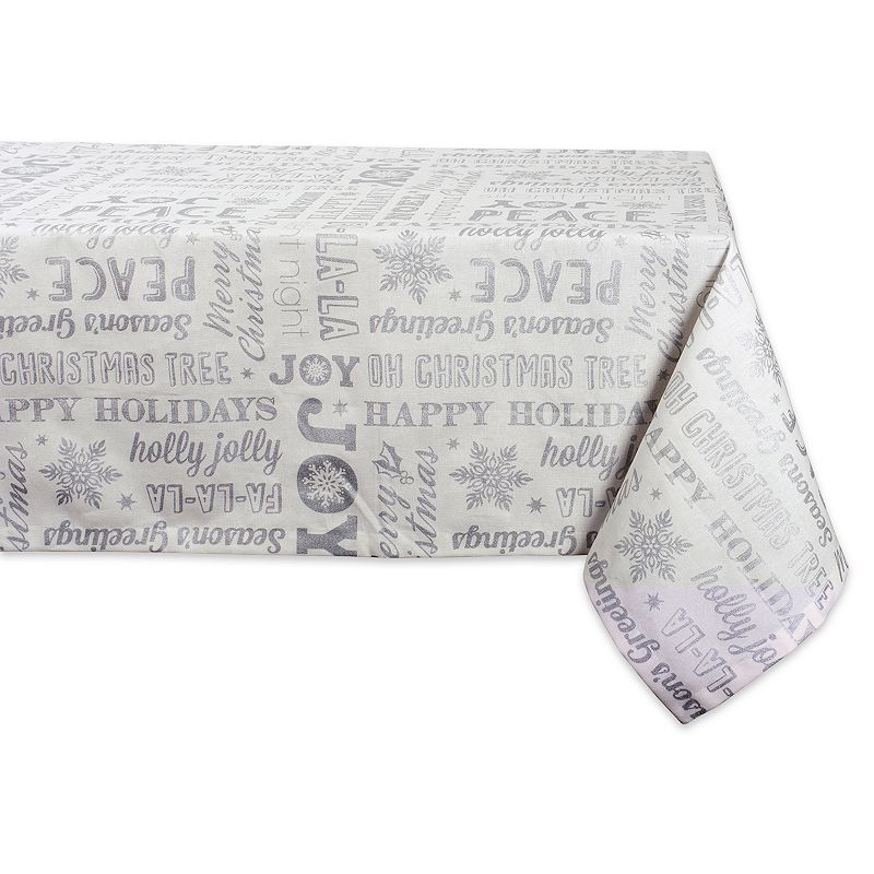 White and Metallic Silver Colored Christmas Collage Rectangular Tablecloth 60 x 84