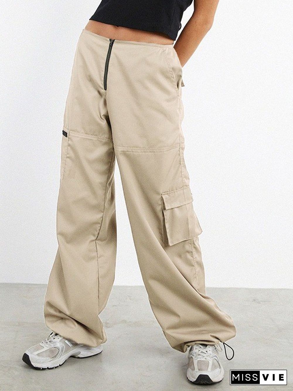 Zip Up Cargo Pocket Straight Leg Pants