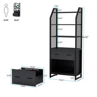 TRIBESIGNS WAY TO ORIGIN Cacey Black File Cabinet with 4 Storage Shelves and 2 Drawers HD-F1324