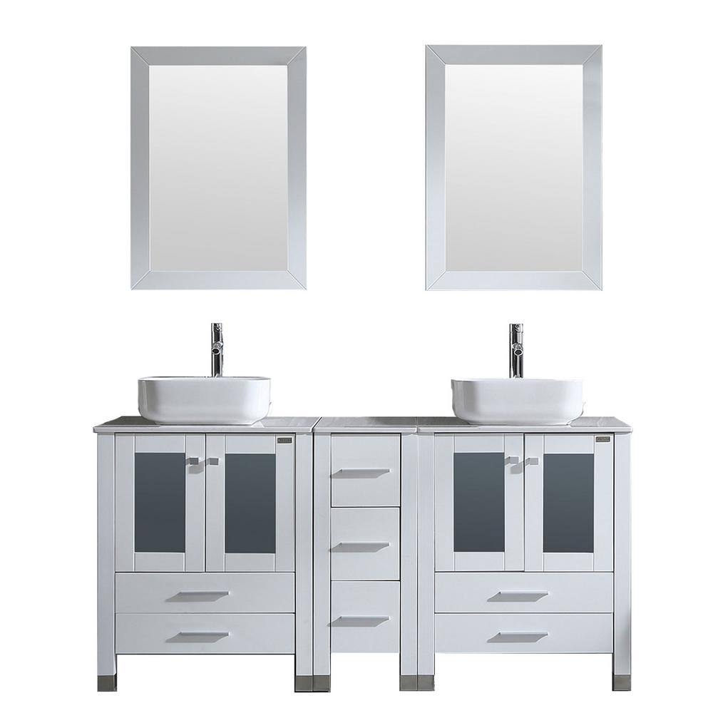 walsport 60 in. W x 21.5 in. D x 61 in. H Double Sinks Bath Vanity in White with Ceramic Top and Mirror 2*USBR4578USBR45792*USBR4361