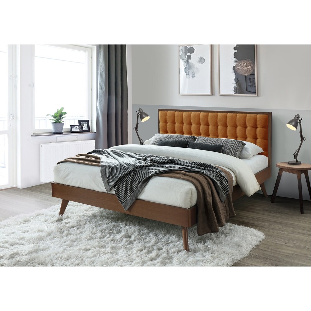 Hughes Mid century Modern Upholstered Platform Bed with Wood Frame