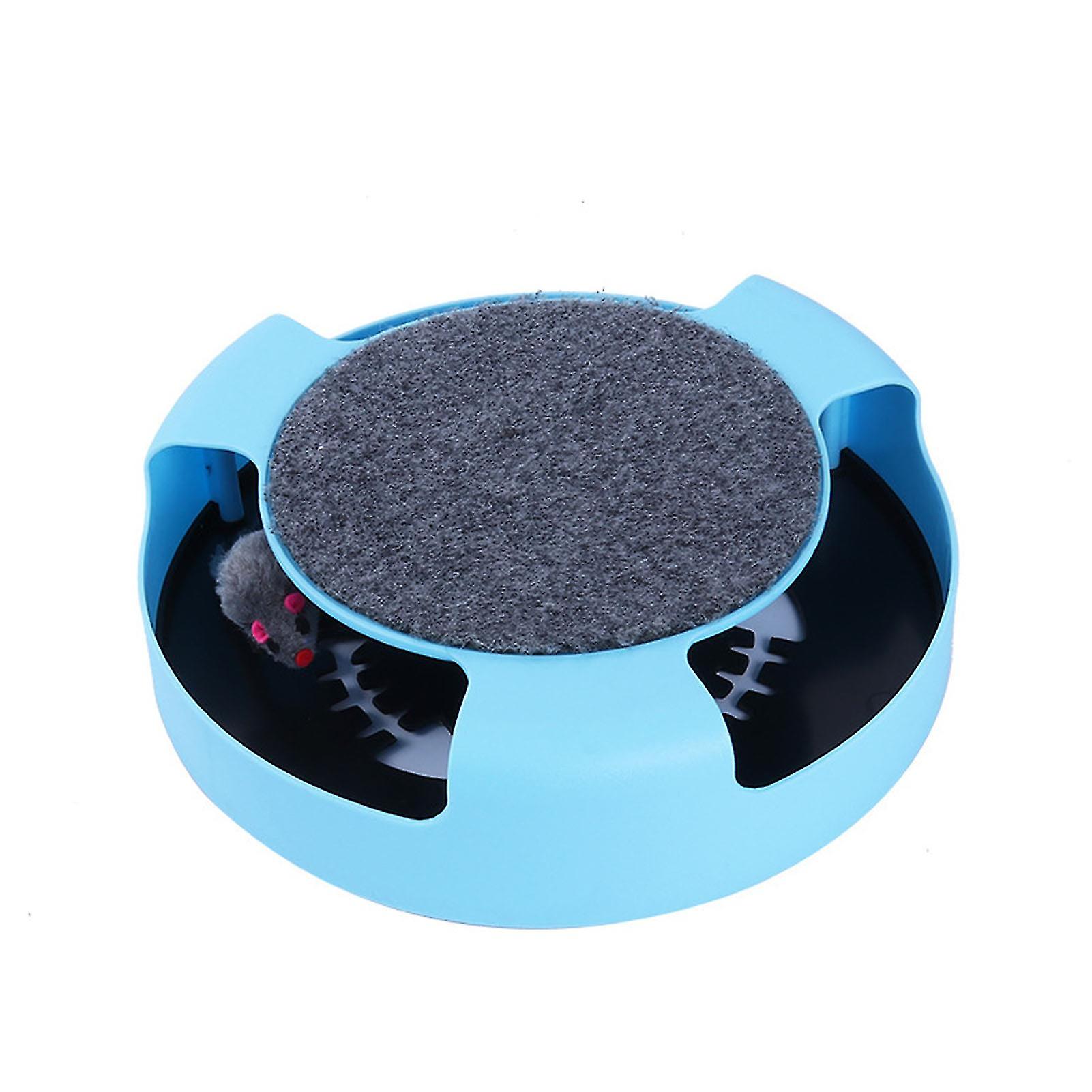 Catch Mouse Motion Cat Toy Interactive Fun Puzzle Rotating Cat Mouse Chase Toys with Scratching Pad for Cats Kittens Blue Without Color Box