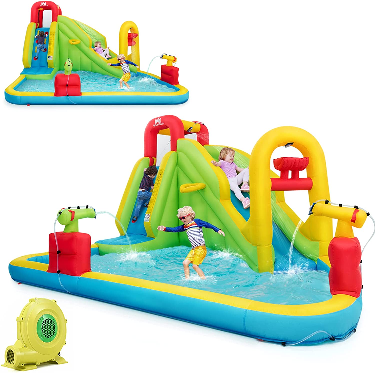 BOUNTECH 7-in-1 Giant Water Slide Bouncer Park with Tunnel & 2 Water Cannons