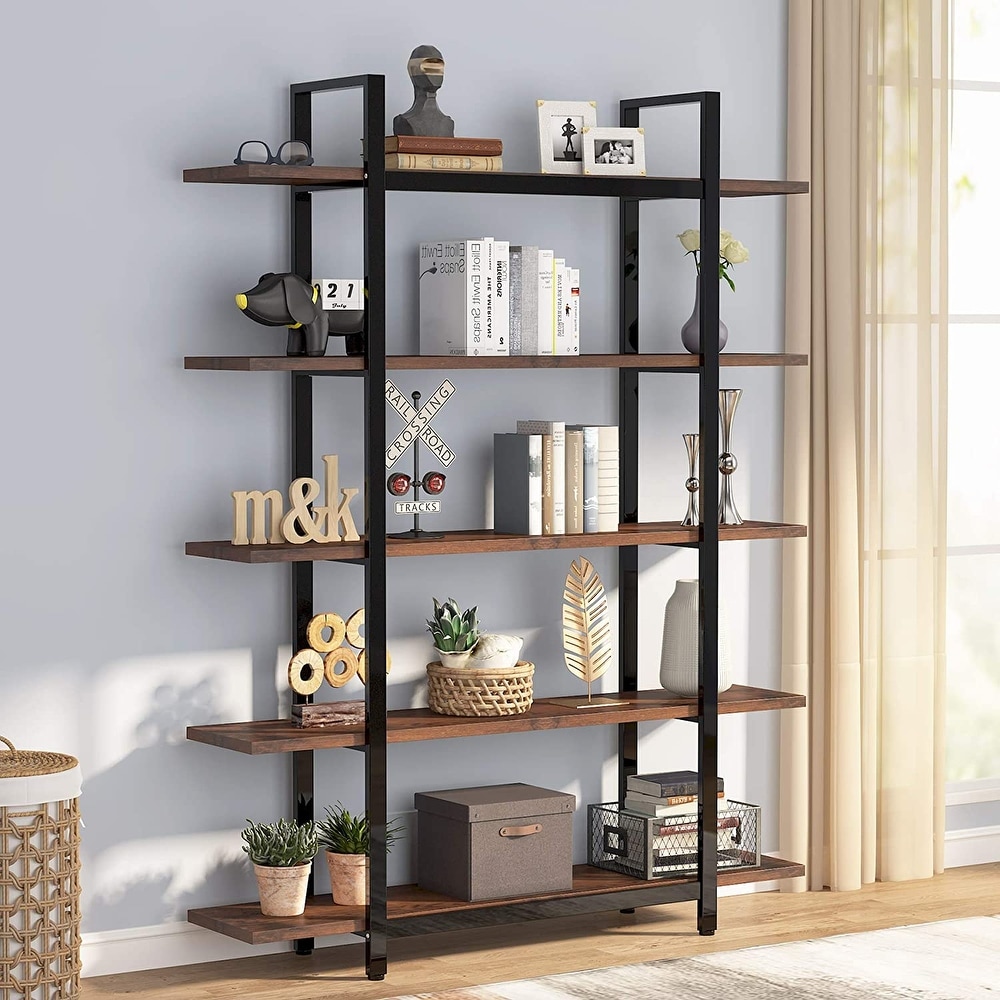 Tribesigns 5 Tier Industrial Large Open Bookcase Bookshelf