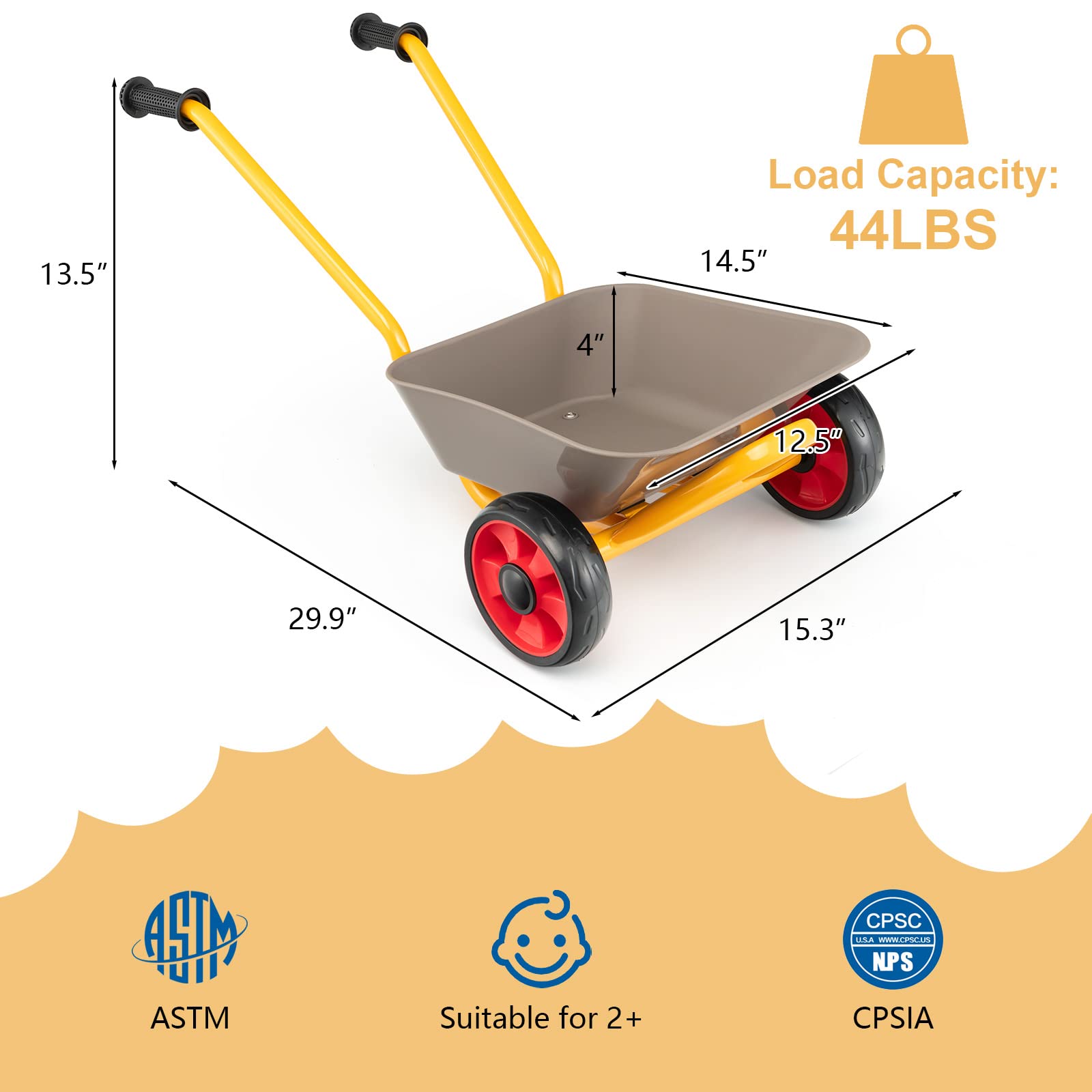 Costzon Kids Wheelbarrow, Heavy Duty Metal Wheel Barrel w/ Steel Frame