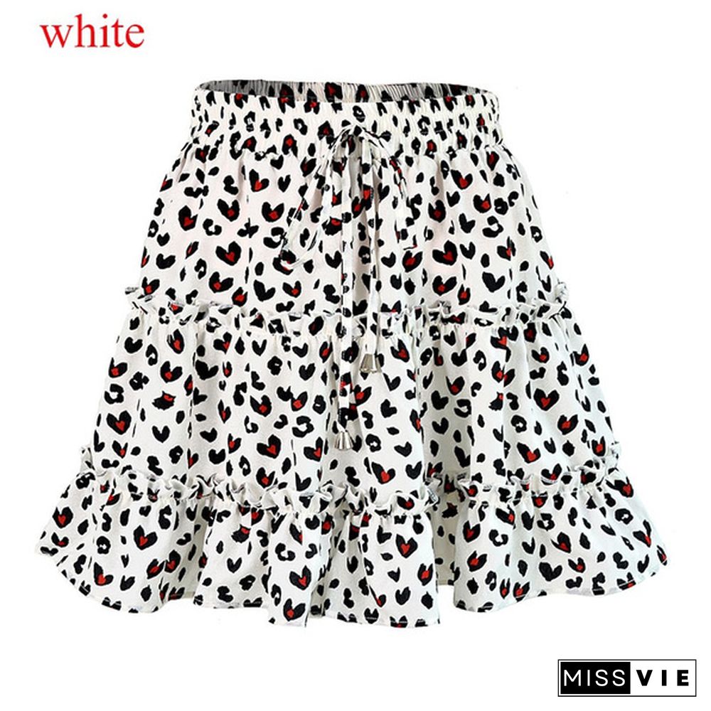 New Women Y2K Sweet Skirts Summer High Waist Falbala Floral Printing Skirts Beach Essential Womens Fashion Mini Skirt