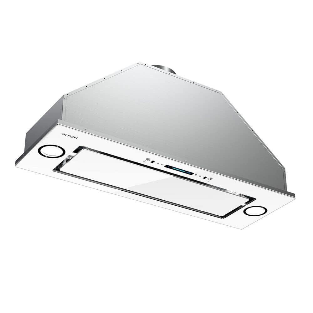 iKTCH 30 in 900 CFM Ducted Insert Range Hood in Stainless Steel and White Glass with LED Lights