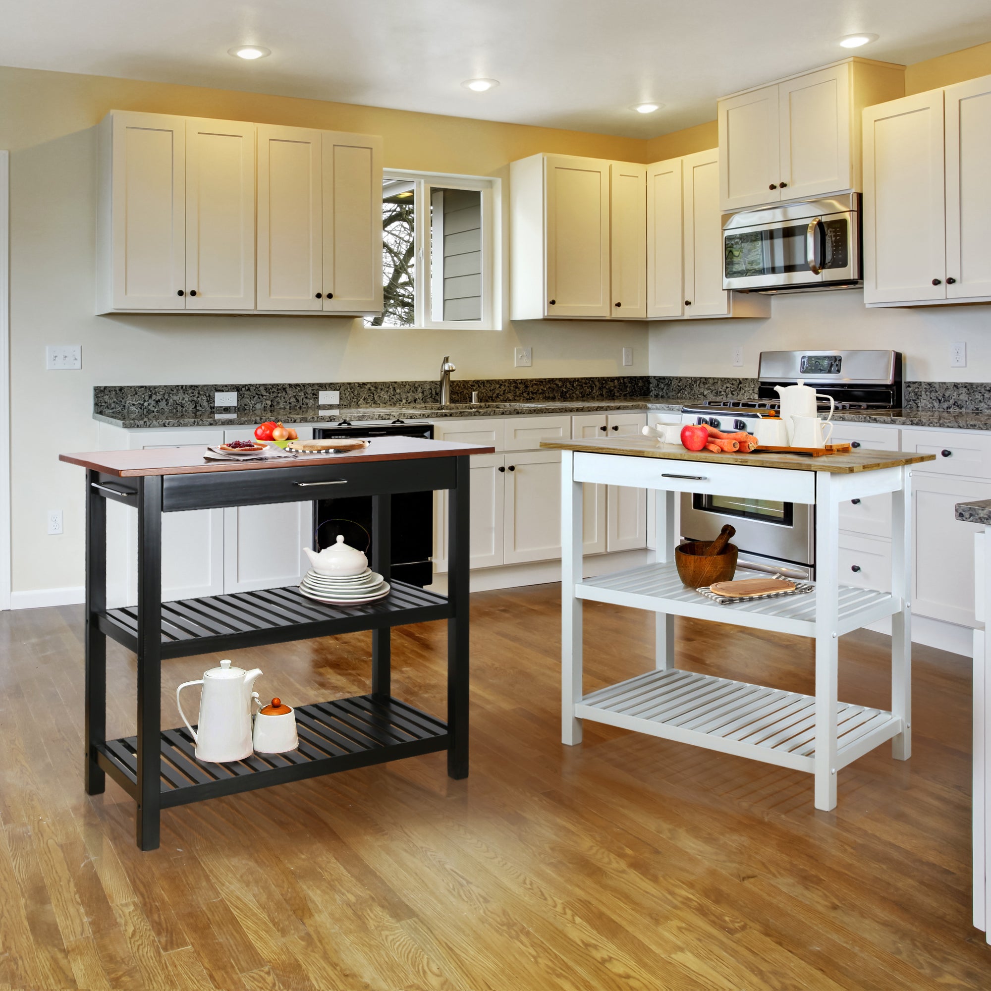 Casual Home Hardwood Kitchen Island with Drawer & Shelves, Walnut (For Parts)