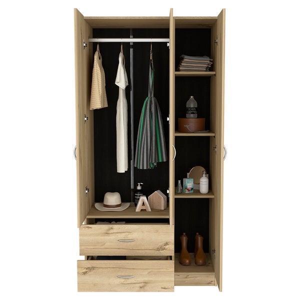 TUHOME Austral 3 Door Armoire with Drawers， Shelves， and Hanging Rod - - 35316295