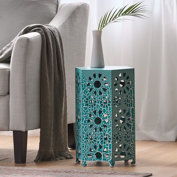 12 Inch Side Table with a Floral Pattern and Hollow Framework