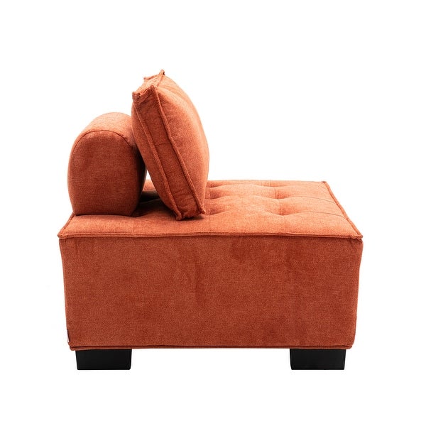 Modern Ottoman Lazy Chair， Upholstered Barrel Sofa， Small Accent Chair with Solid Wood Legs for Bedroom Living Room Apartment