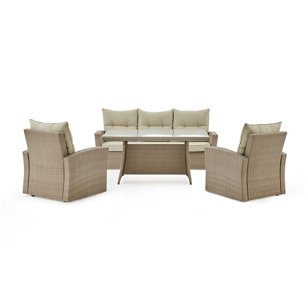 Alaterre Furniture Canaan Outdoor Wicker Deep-Seat Couch， Arm Chair and Coffee Table 4-piece Set