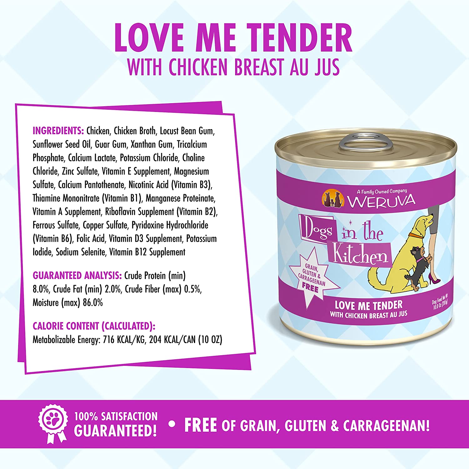 Weruva Dogs in the Kitchen Love Me Tender with Chicken Breast Au Jus Grain-Free Canned Dog Food 10-oz can case of 12