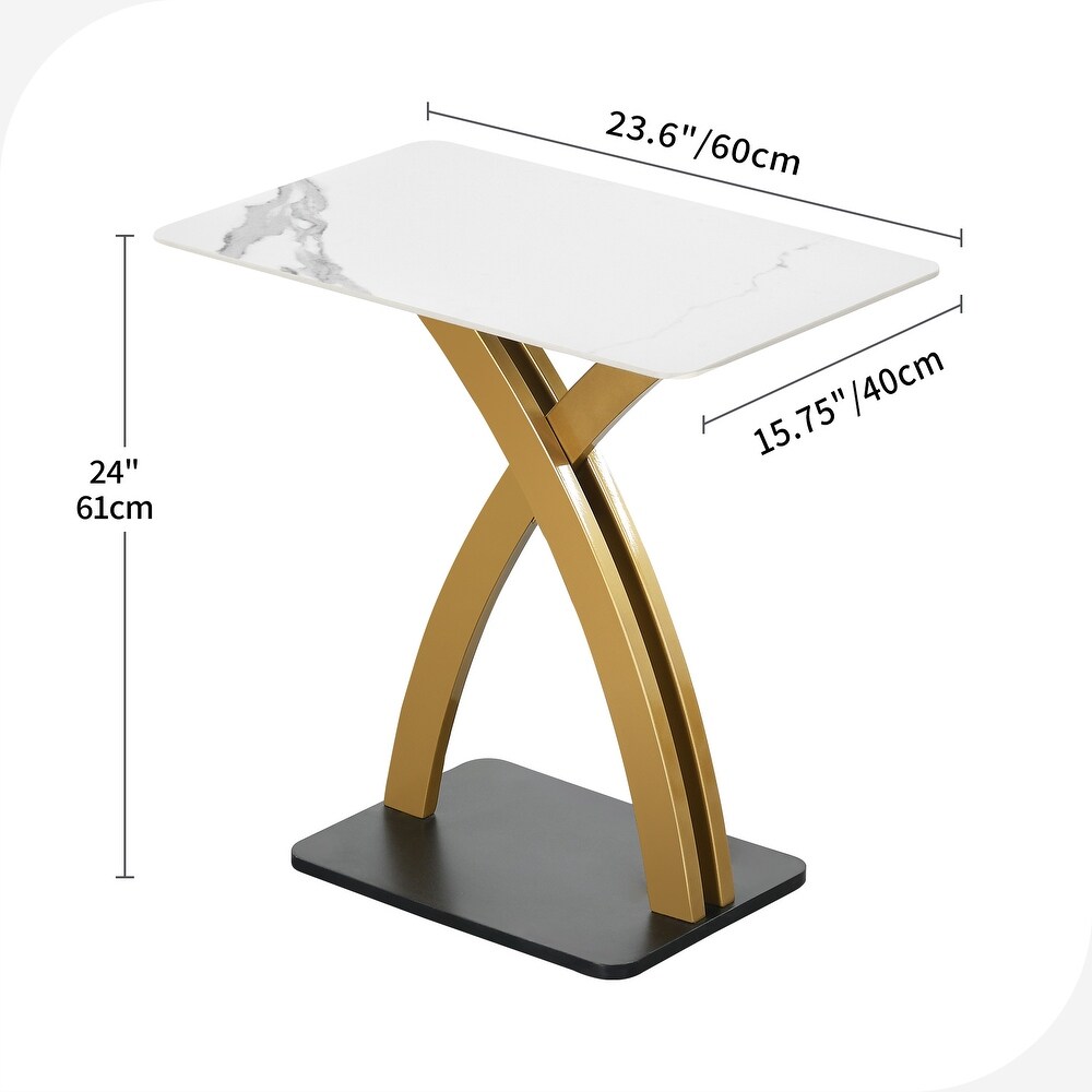 Modern Side Table with Slate Tabletop and Gold Carbon Steel Metal X Base