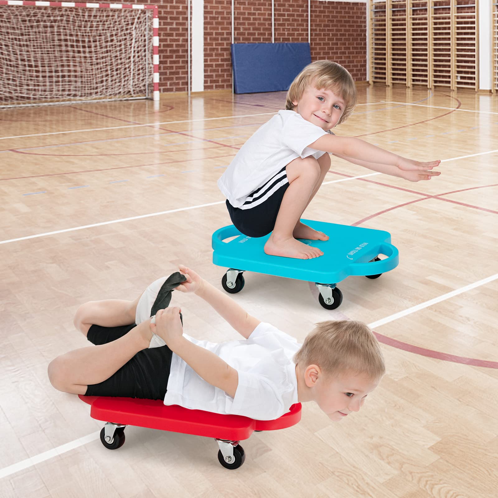 Sitting Floor Scooter Board with Handles & Non-Marring Casters for Kids