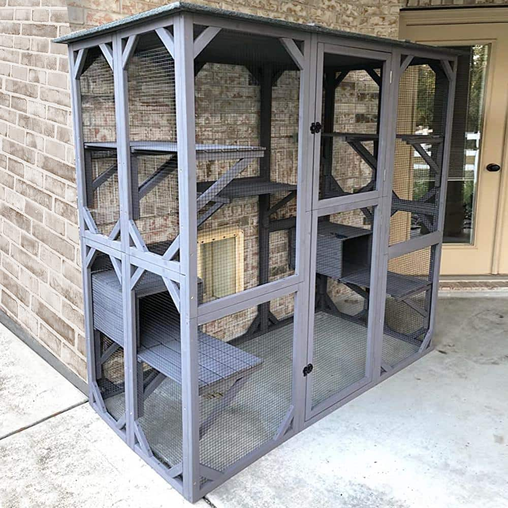 aivituvin Walk-in Extra Large Outdoor Cat Enclosure Connected To House AIR37