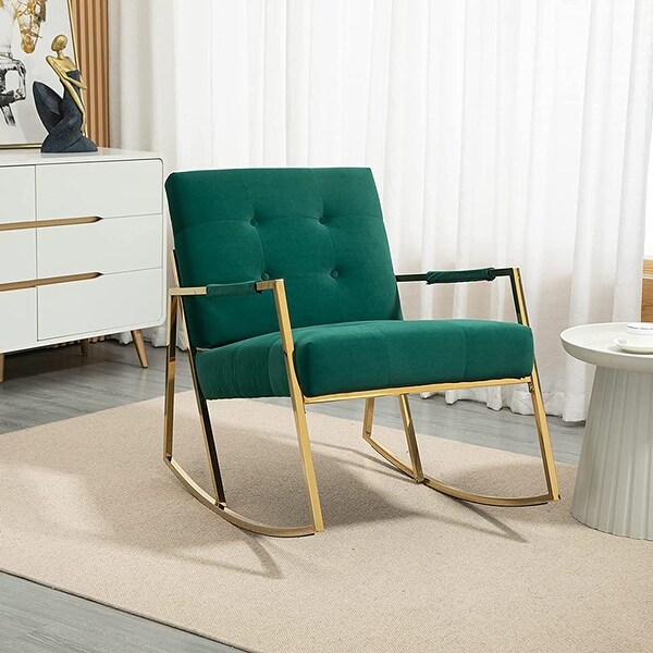 Modern Velvet Rocking Chair with Golden Frame