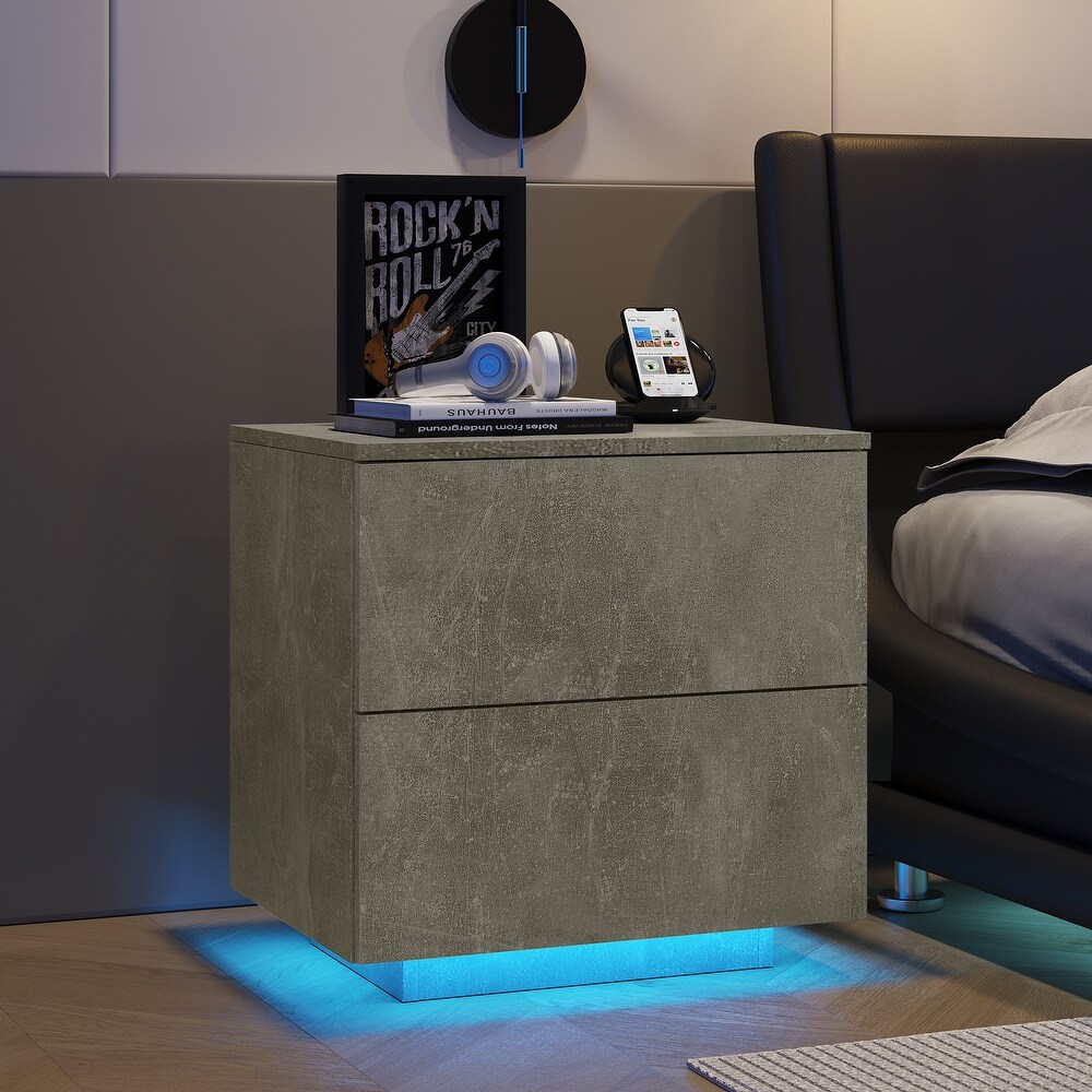 Nightstands LED Side Tables Bedroom  Modern End Tables with 2 Drawers