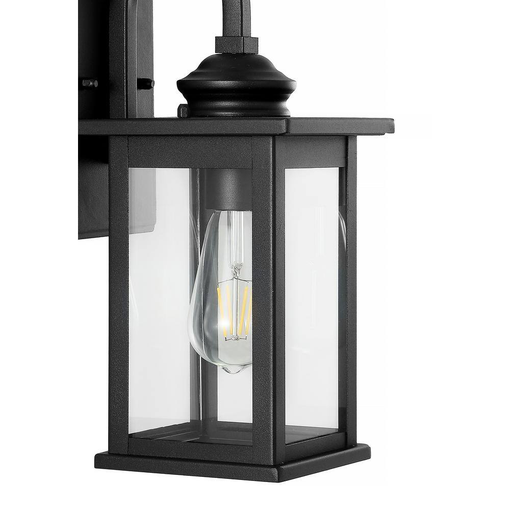 JONATHAN Y Cary 1-Light 5.9 in. Black Outdoor Wall Cylinder Light IronGlass Traditional Modern Lantern LED Wall Sconce (Set of 2) JYL7606A-SET2