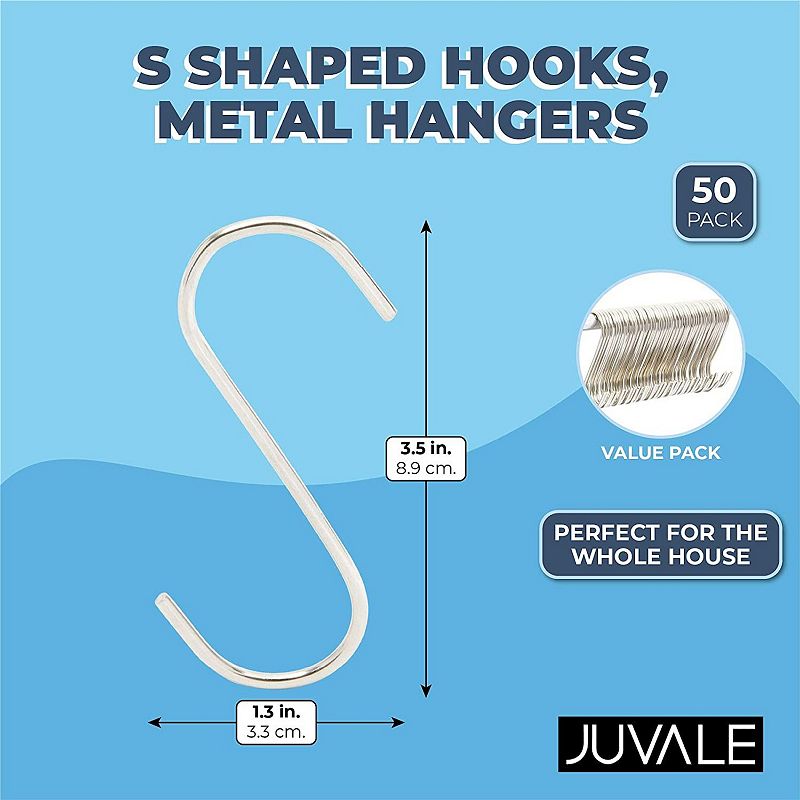 Metal S Shaped Hooks， Stainless Steel Hangers Bulk Set (3.9 in， 50 Pack)