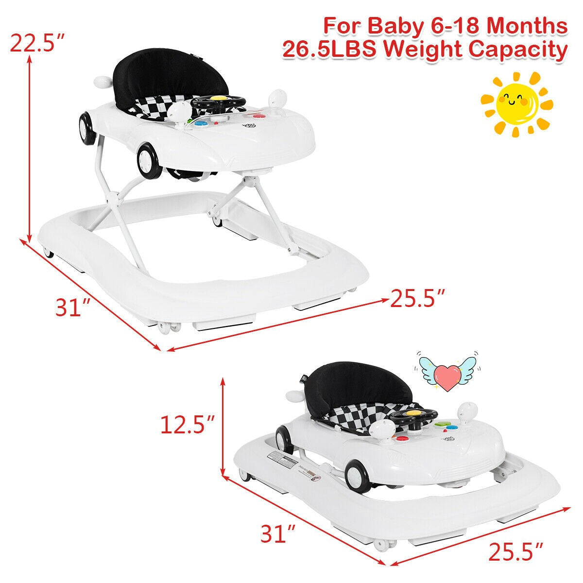 Baby Walker, Activity Walker with Adjustable Height & Lights