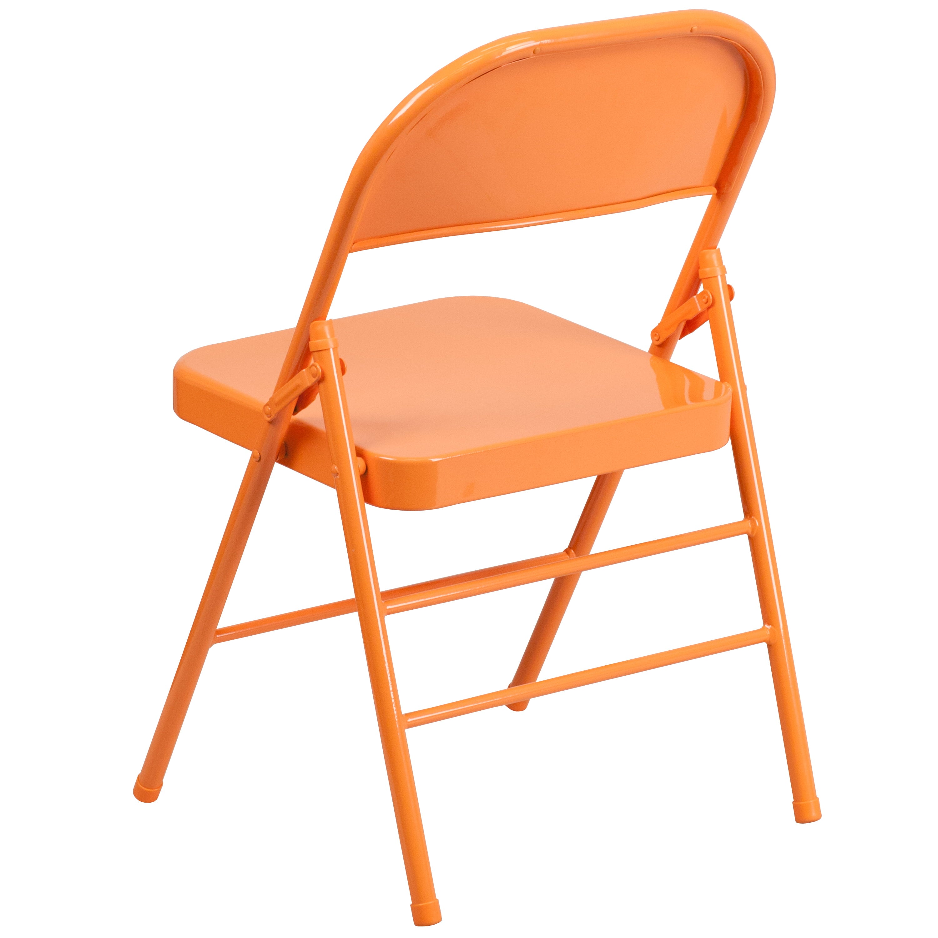 Flash Furniture 4 Pack HERCULES COLORBURST Series Orange Marmalade Triple Braced & Double Hinged Metal Folding Chair