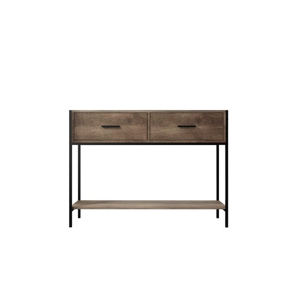 Classic Console Table with Two Top Drawers and Open Shelf，Vintage Storage with Sturdy Metal Frame