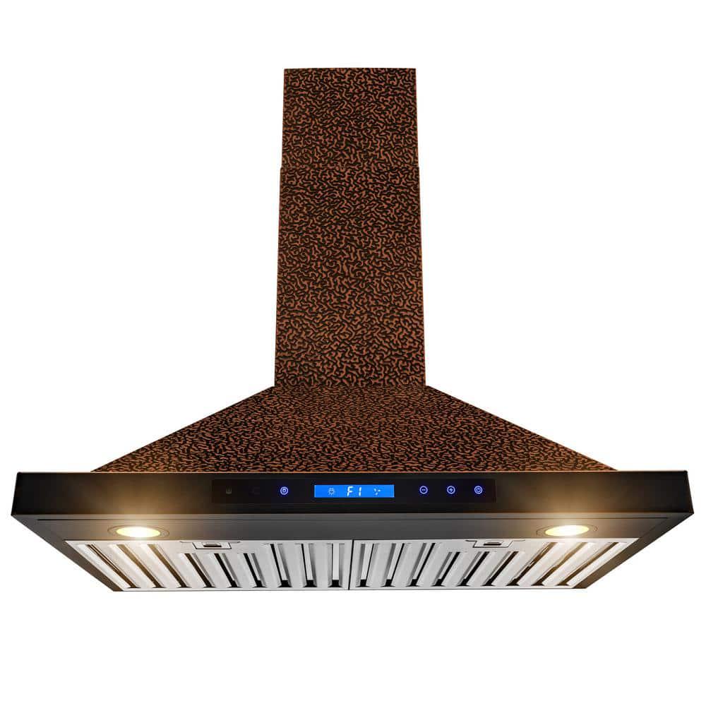 AKDY 30 in 343 CFM Convertible Kitchen Wall Mount Range Hood in Embossing Copper with LED and Touch Control