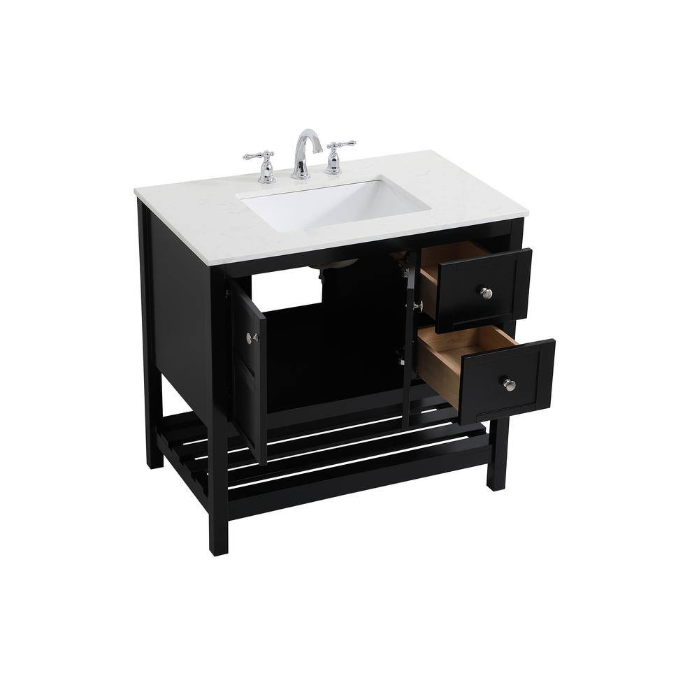 Simply Living 36 in. Single Bathroom Vanity in Black with Quartz Vanity Top in Calacatta White SL49308BK