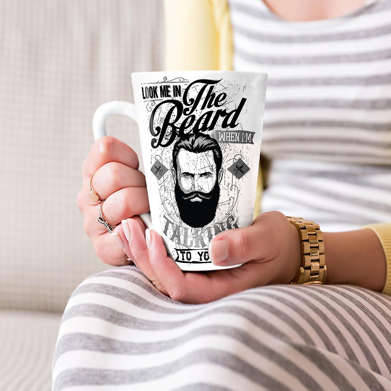 Look Me In The Beard NEW White Tea Coffee Ceramic Latte Mug 17 oz | Wellcoda