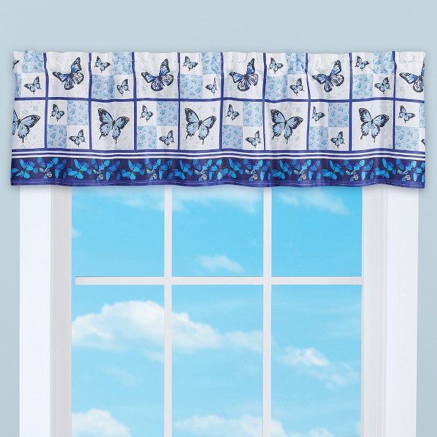 Collections Etc Blue Butterfly Floral Patchwork Window Valance