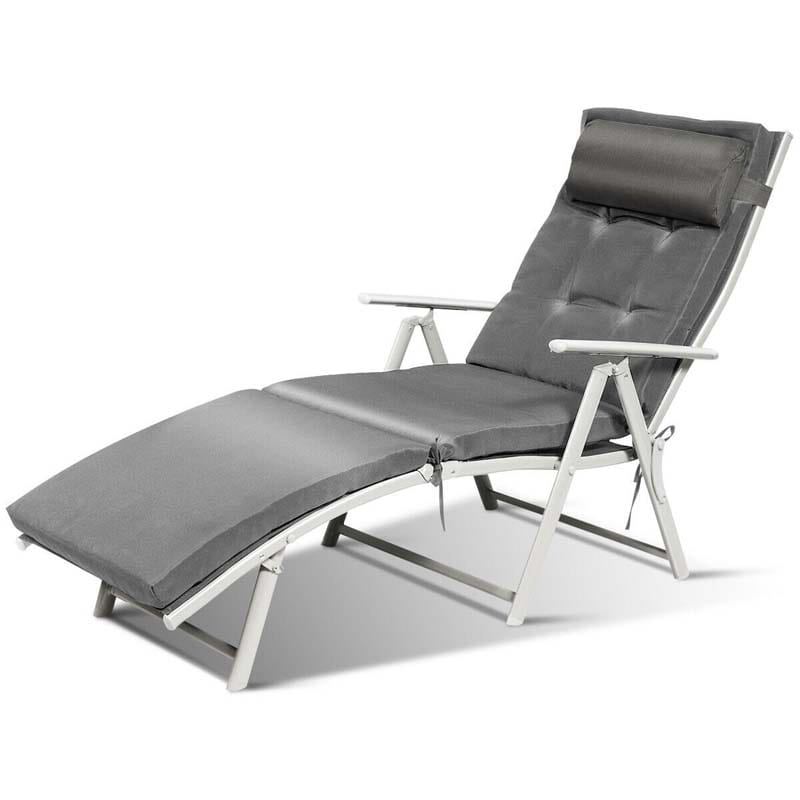 7-Position Folding Outdoor Chaise Lounge Chair, Lightweight Patio Pool Chair Sun Lounger with Cushion & Pillow