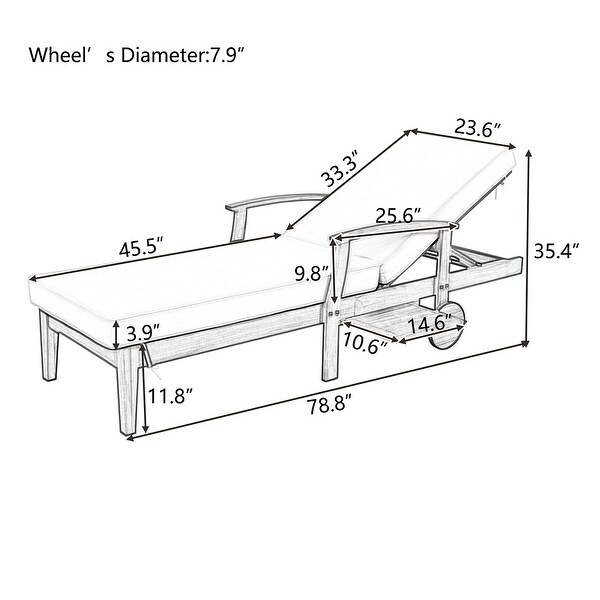 2pcs Outdoor Chaise Lounge with Cushion Wheels and Sliding Cup Table - Overstock - 35790595