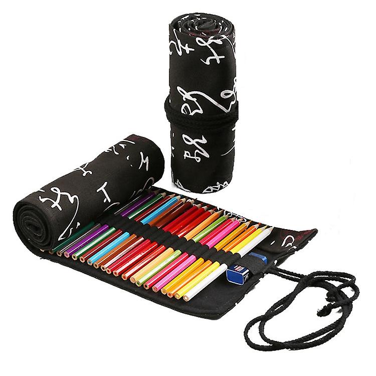 2 Pcs 36 Holes Black Calligraphy Canvas Pen Curtain Sketch Color Pencil Bag - 8071