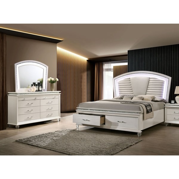 Furniture of America Xian White 2-piece Bed and Dresser Set with LED - - 30374683