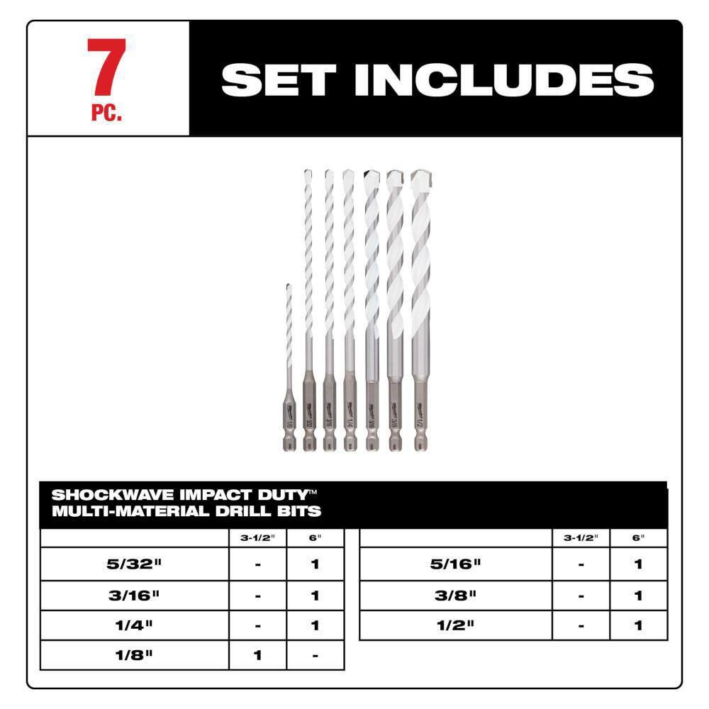 MW SHOCKWAVE Carbide Multi-Material Drill Bit Set (7-Piece) 48-20-8899