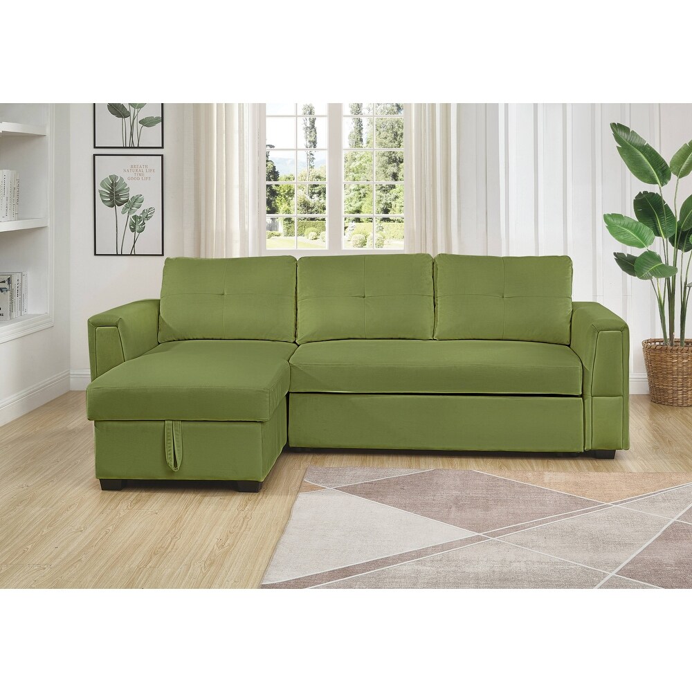 Velvet Reversible Sofabed Sectional Sofa   Chaise   91\