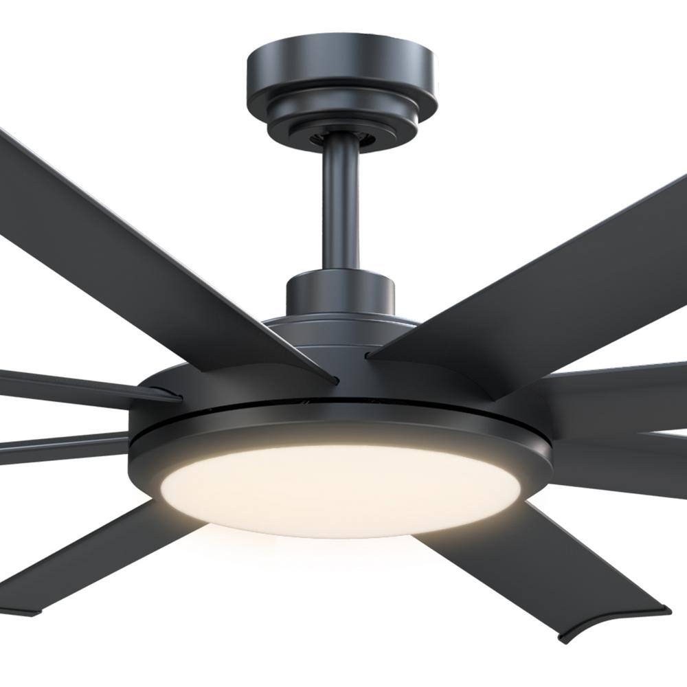 Parrot Uncle Kaitylyn 60 in. Matte Black Downrod Mount LED Ceiling Fan with Light and Remote Control F6105110V