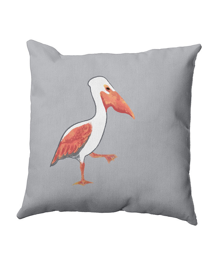 E by Design Pelican March 16 Inch Gray and Orange Decorative Coastal Throw Pillow