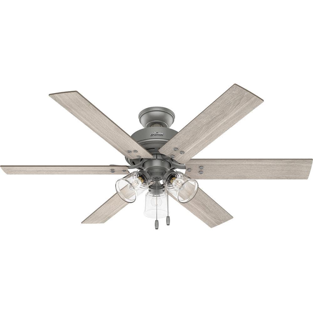 Hunter Hilmouth 52 in Indoor Matte Silver Ceiling Fan with Light