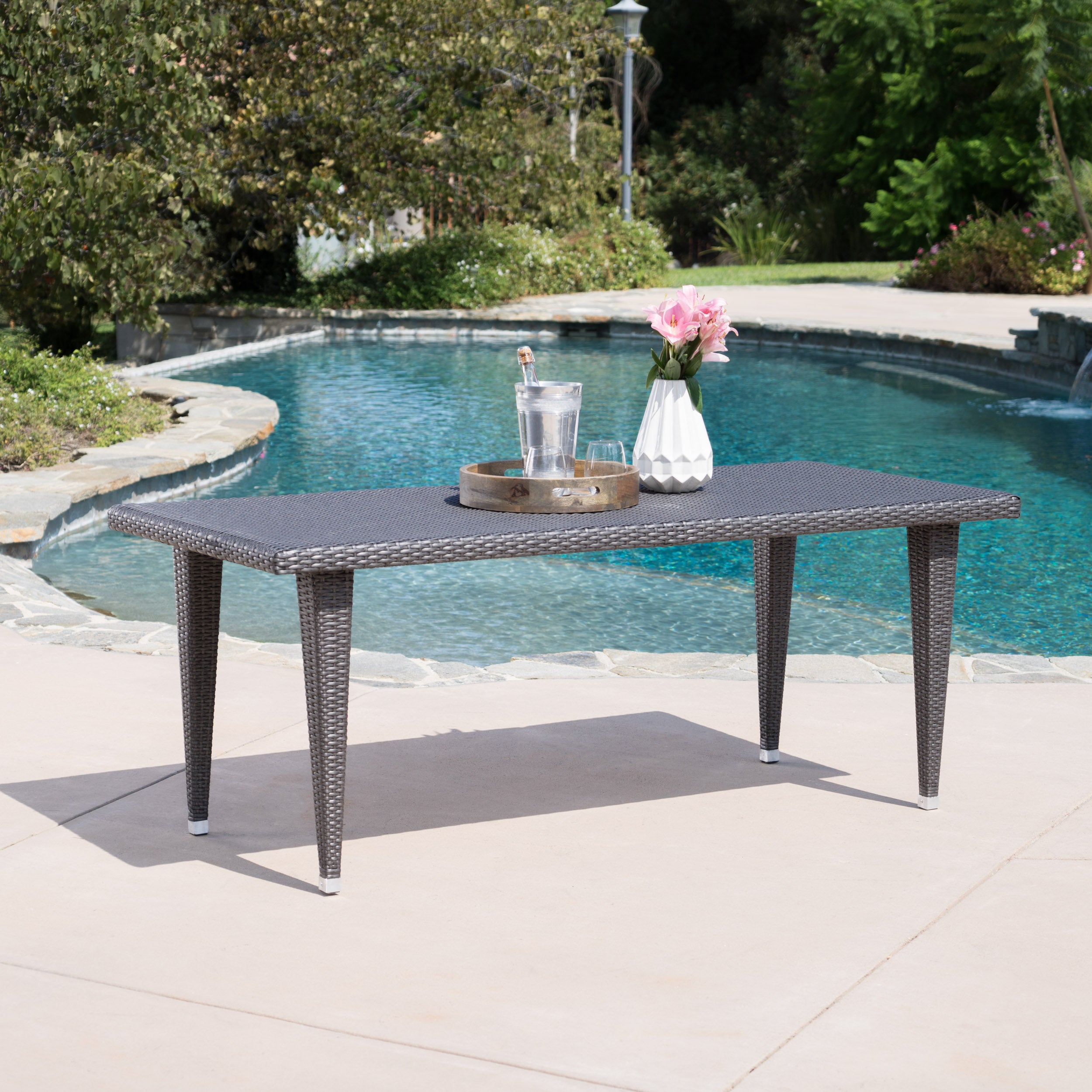 Domina Outdoor 73.5-inch Gray Wicker Rectangular Dining Table