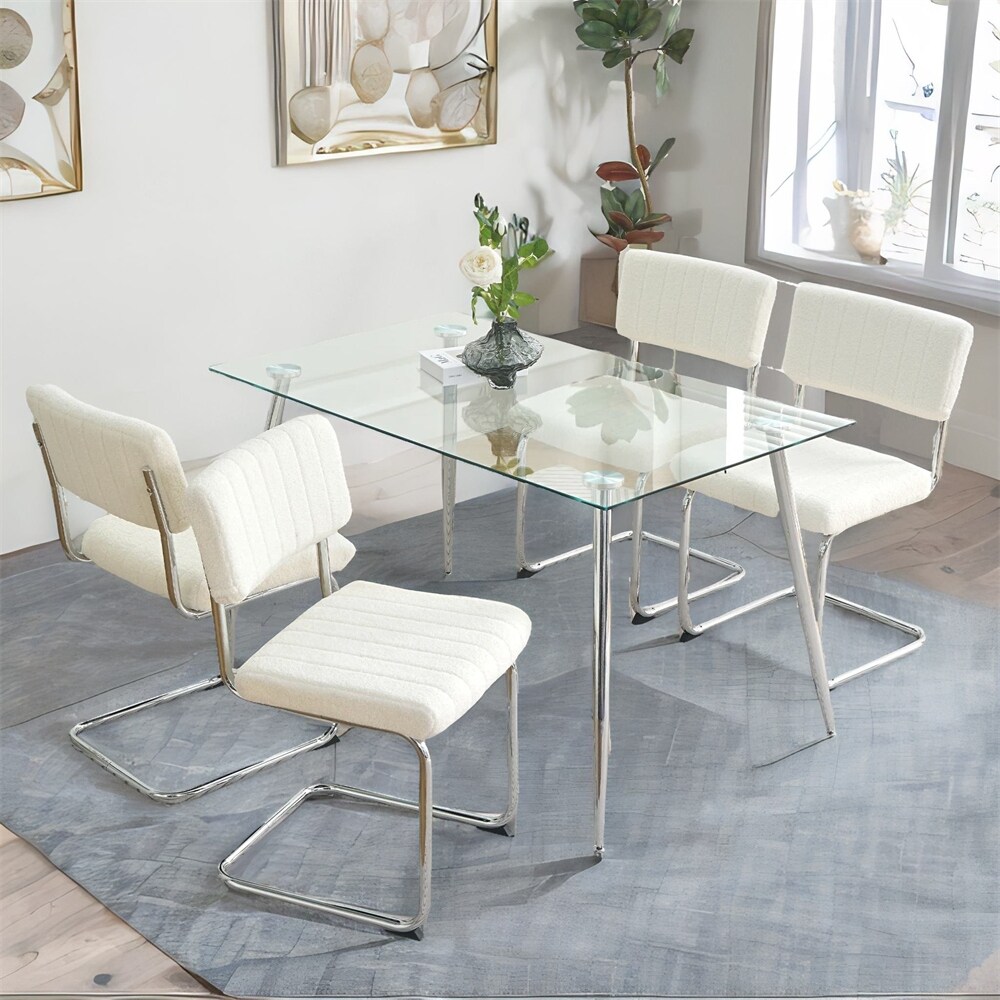 Modern Simple Light Luxury Dining Chair with Metal Leg(set of 4)