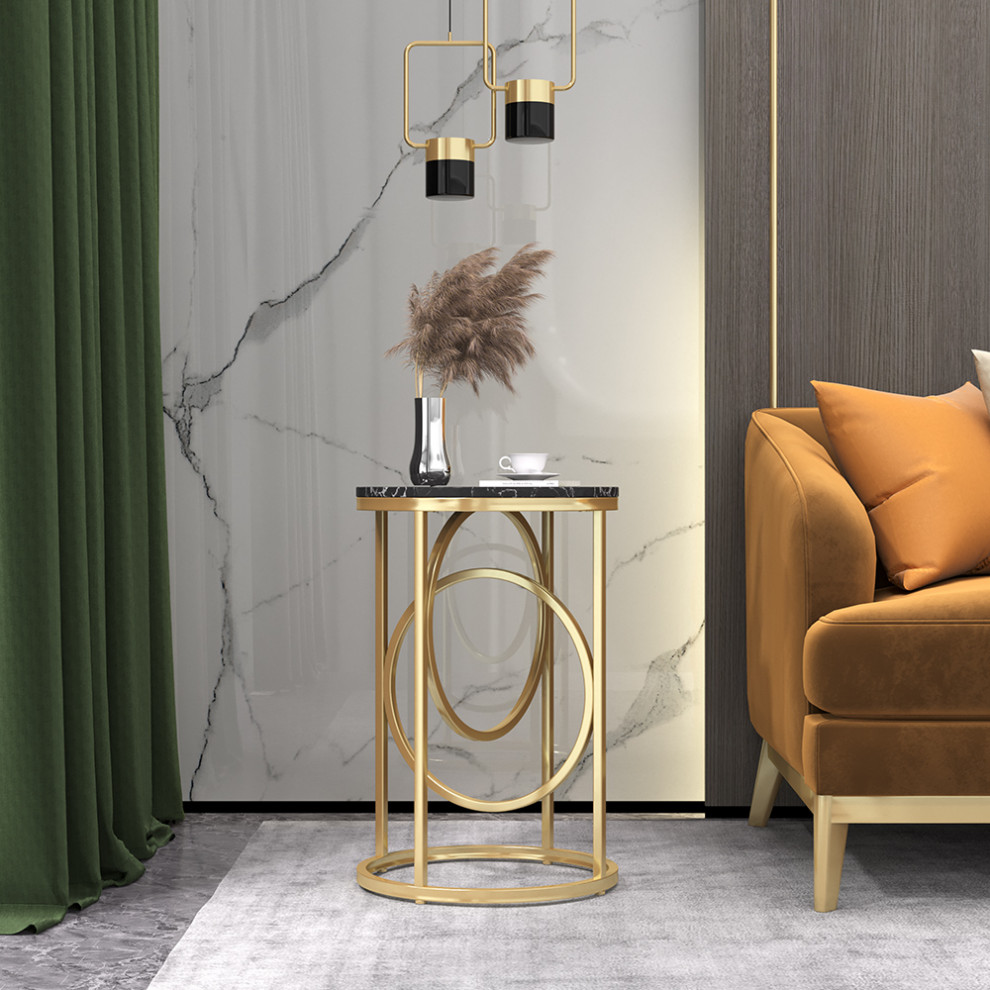 Black Round End Table Marble Top Side Table Metal in Gold   Contemporary   Side Tables And End Tables   by Homary International Limited  Houzz