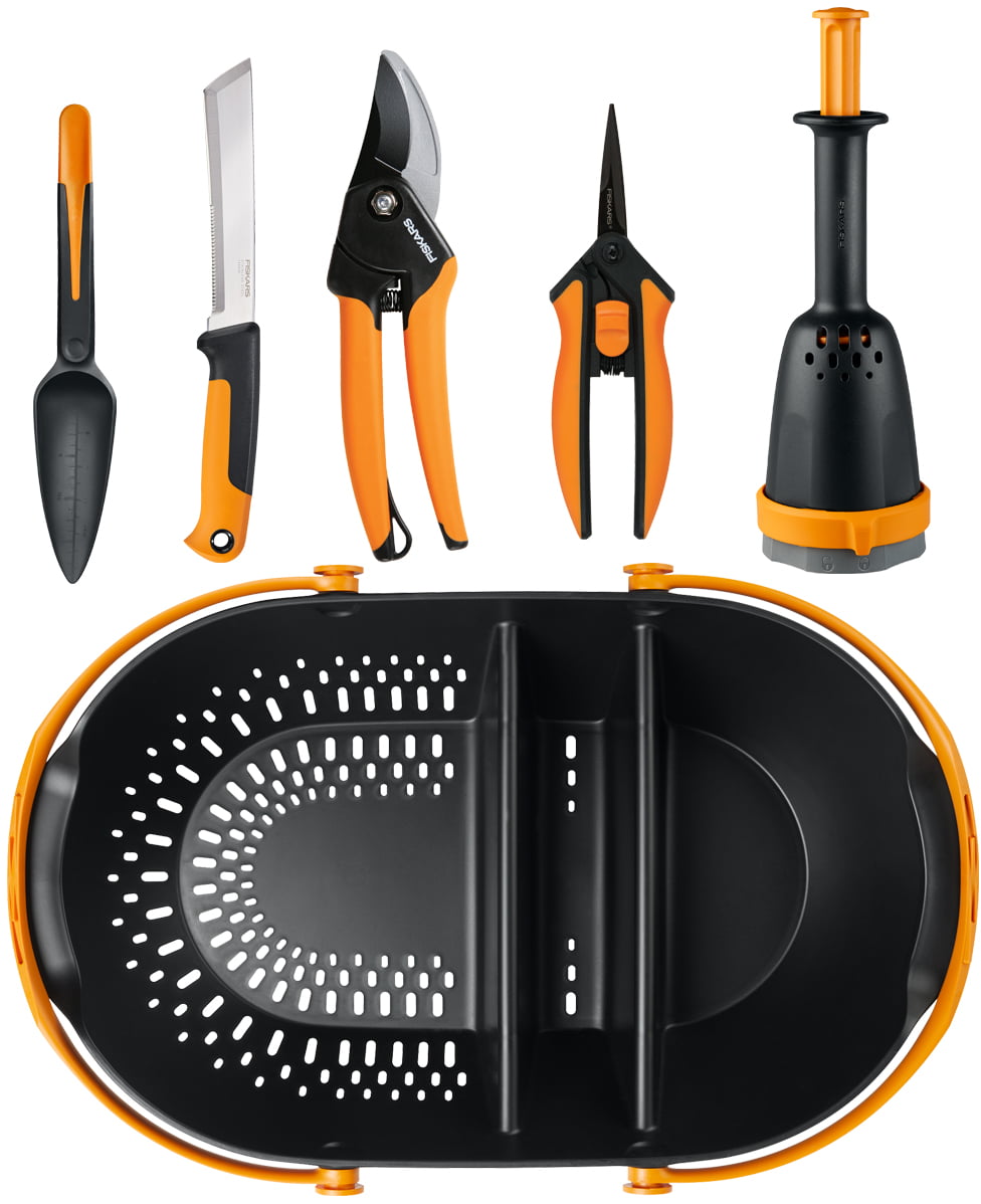 Fiskars Food Gardening Tool Set with Harvest Basket, 6 Piece Bundle