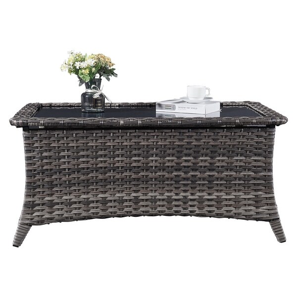 Outdoor Wicker Coffee Table Glass Top Rattan Table