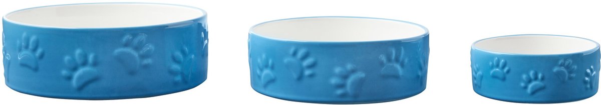 Frisco Paw Prints Non-skid Ceramic Dog and Cat Bowl， Blue