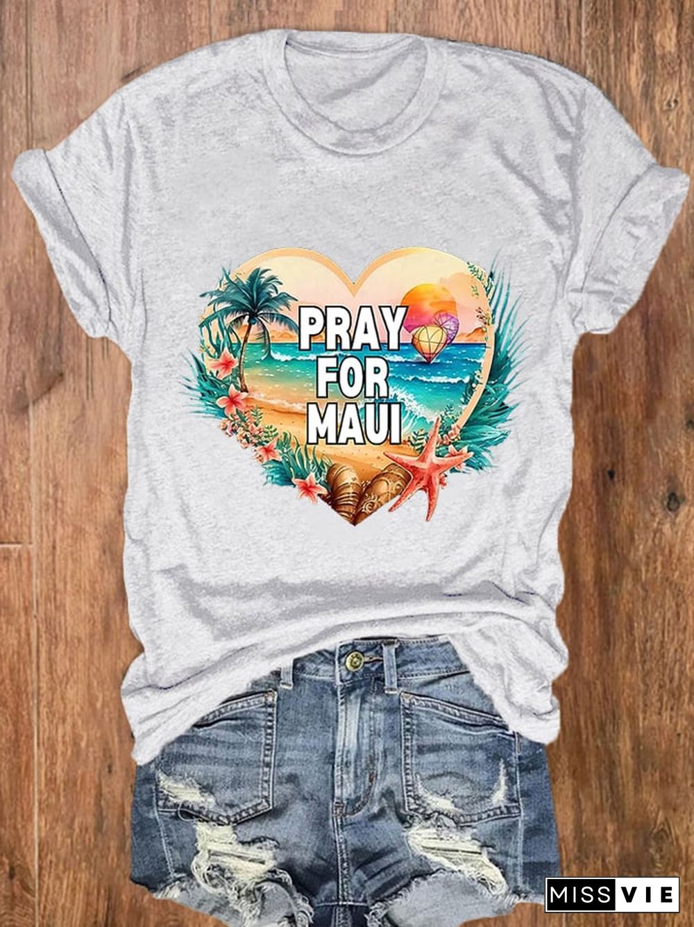 Women's Pray For Hawaii Maui Print T-Shirt