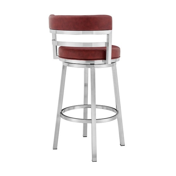 Madrid Modern Swivel Counter/Bar Stool in Faux Leather and Brushed Stainless Steel